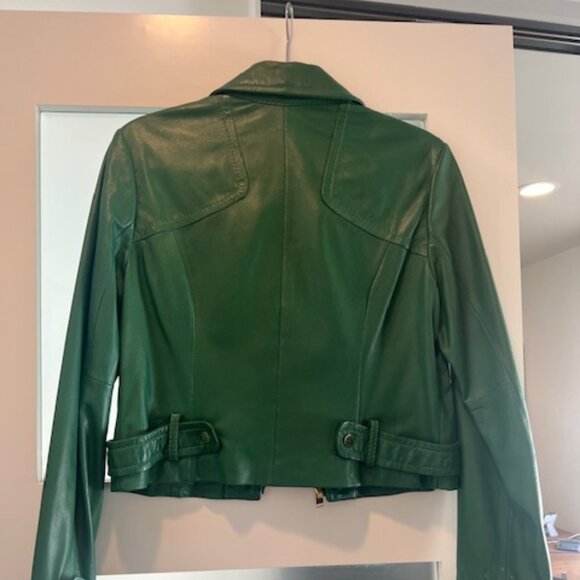 BCBG Maxazria Green Leather Jacket, Size M - Picture 2 of 6